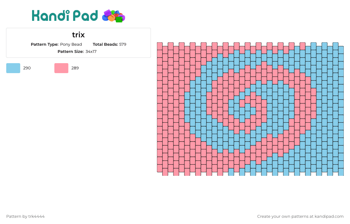 trix - Pony Bead Pattern by trk4444 on Kandi Pad - trix,swirl,yogurt,hypnotic,nostalgia,pink,light blue