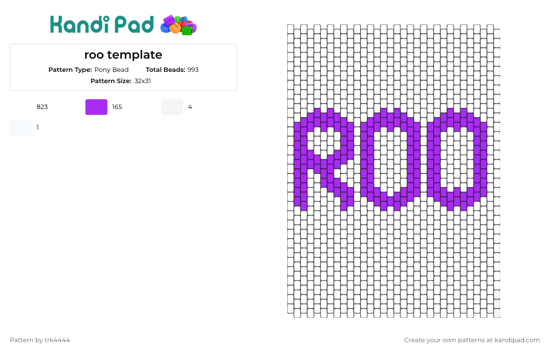 roo template - Pony Bead Pattern by trk4444 on Kandi Pad - 
