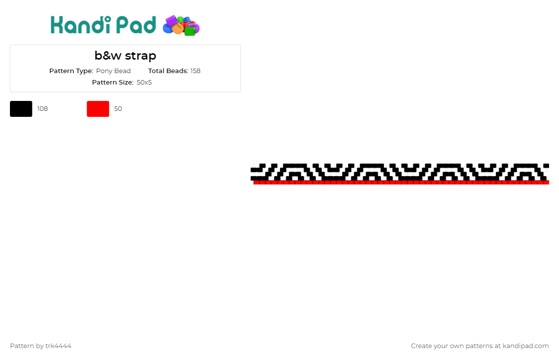 b&w strap - Pony Bead Pattern by trk4444 on Kandi Pad - geometric,strap and white