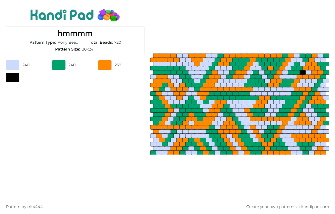hmmmm - Pony Bead Pattern by trk4444 on Kandi Pad - geometric,panel,interlocking,vibrant,complex,orange,green