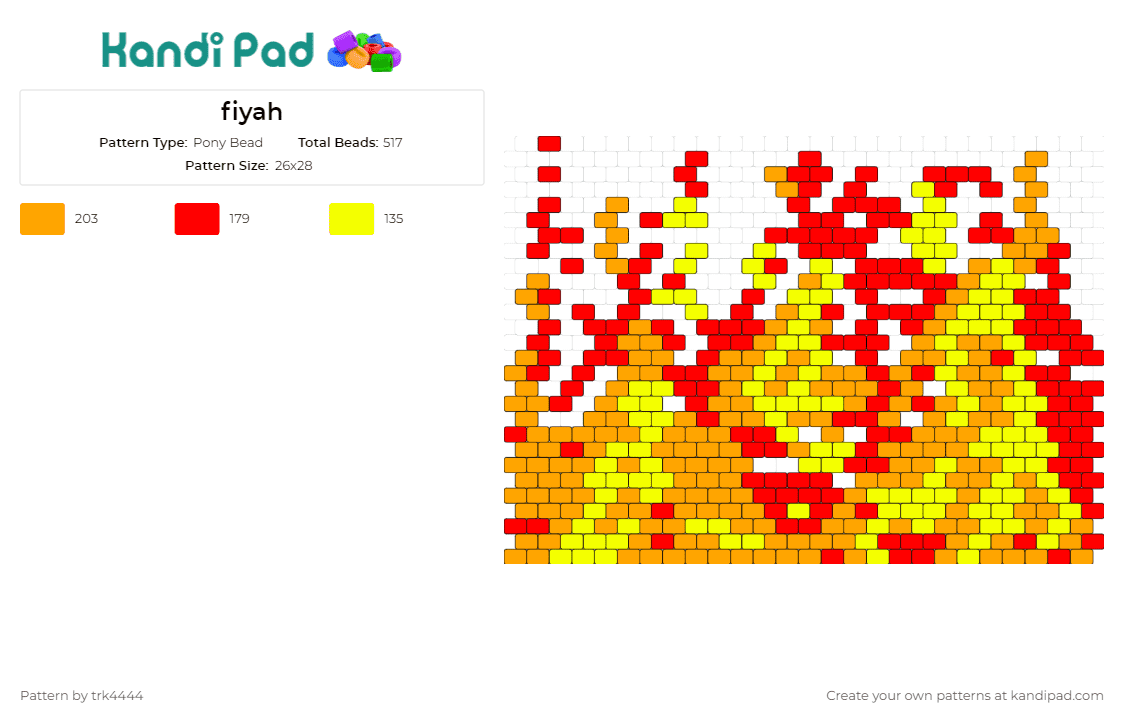 fiyah - Pony Bead Pattern by trk4444 on Kandi Pad - fire,flames,dynamic,energy,blaze,warm,hot,vibrant,movement,orange,yellow