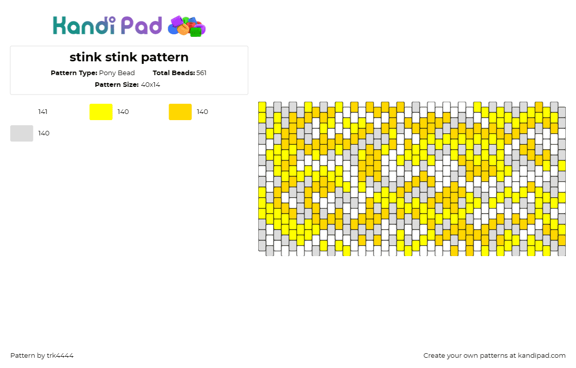 stink stink pattern - Pony Bead Pattern by trk4444 on Kandi Pad - random,bright,confetti,yellow,gray