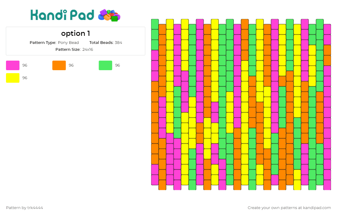 option 1 - Pony Bead Pattern by trk4444 on Kandi Pad - colorful,stripes,panel