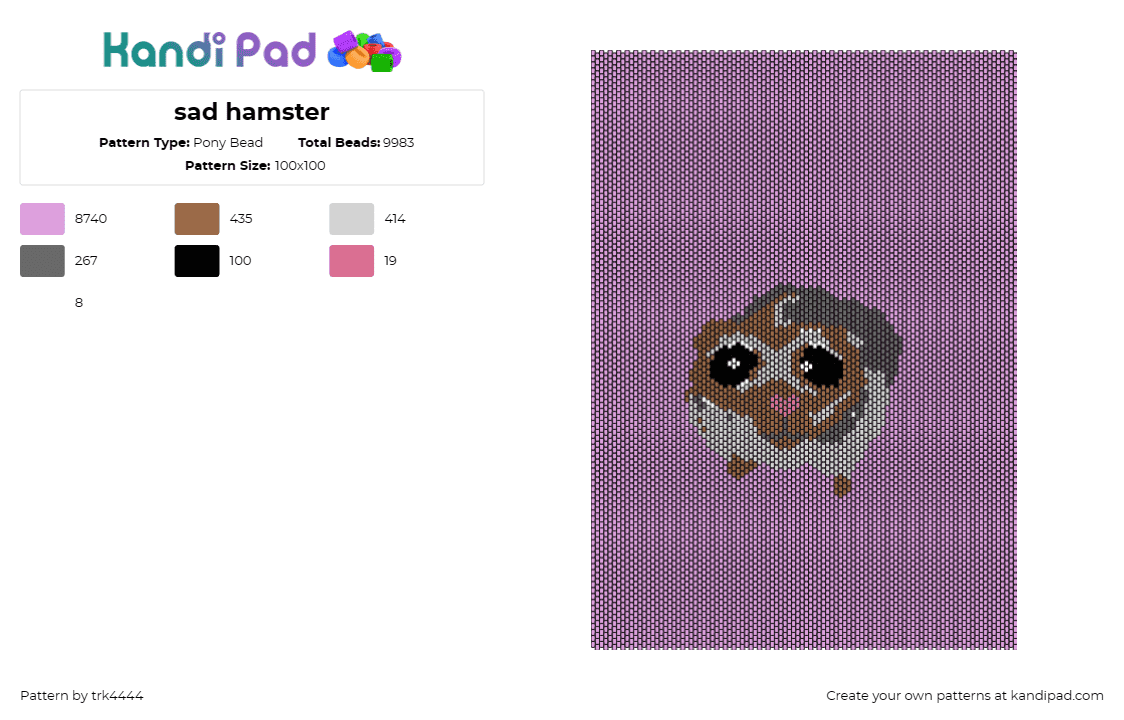 sad hamster - Pony Bead Pattern by trk4444 on Kandi Pad - hamster,sad,panel,animal,rodent,emotive,depth,expressive,eyes