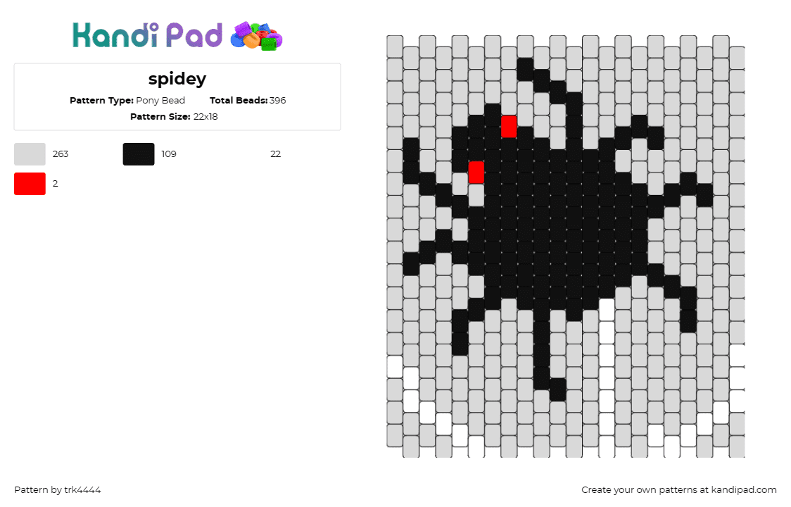 spidey - Pony Bead Pattern by trk4444 on Kandi Pad - spider,spooky,halloween,eerie,nature,creepy-crawly,striking,ominous,black,gray