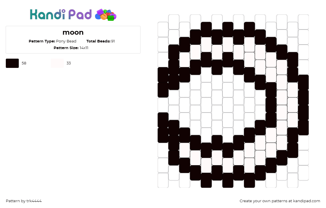 moon - Pony Bead Pattern by trk4444 on Kandi Pad - moon,crescent,night,white,black