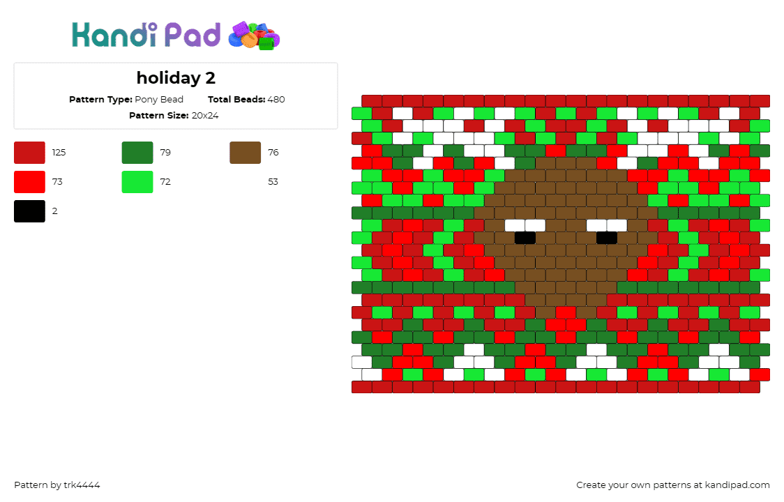 holiday 2 - Pony Bead Pattern by trk4444 on Kandi Pad - reindeer,holiday,christmas,seasonal,festive,animal,cheerful,winter,celebration,r