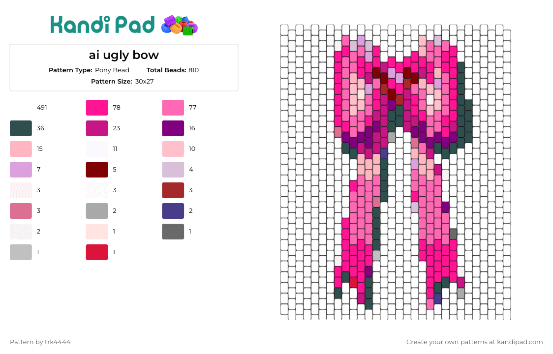 ai ugly bow - Pony Bead Pattern by trk4444 on Kandi Pad - bow,ribbon,playful,charming,pink,grey
