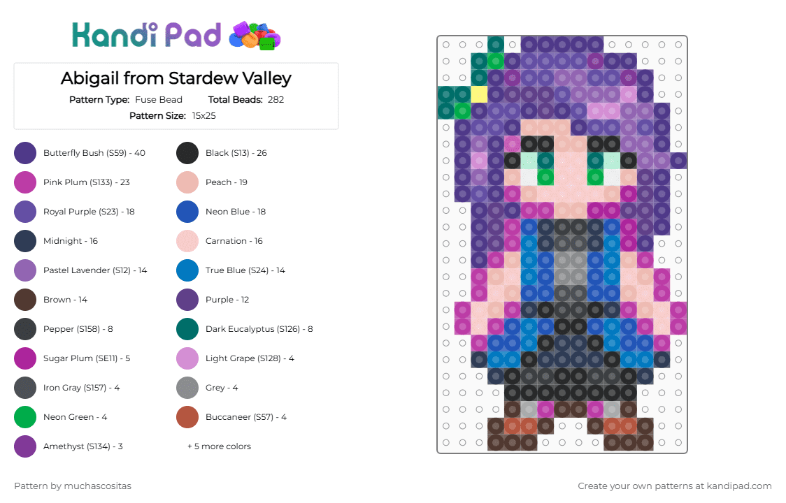 Abigail from Stardew Valley - Fuse Bead Pattern by muchascositas on Kandi Pad - pink,purple,blue,beige,stardew valley,character,bachelorette,videogame,st