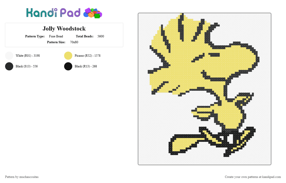Jolly Woodstock - Fuse Bead Pattern by muchascositas on Kandi Pad - white,yellow