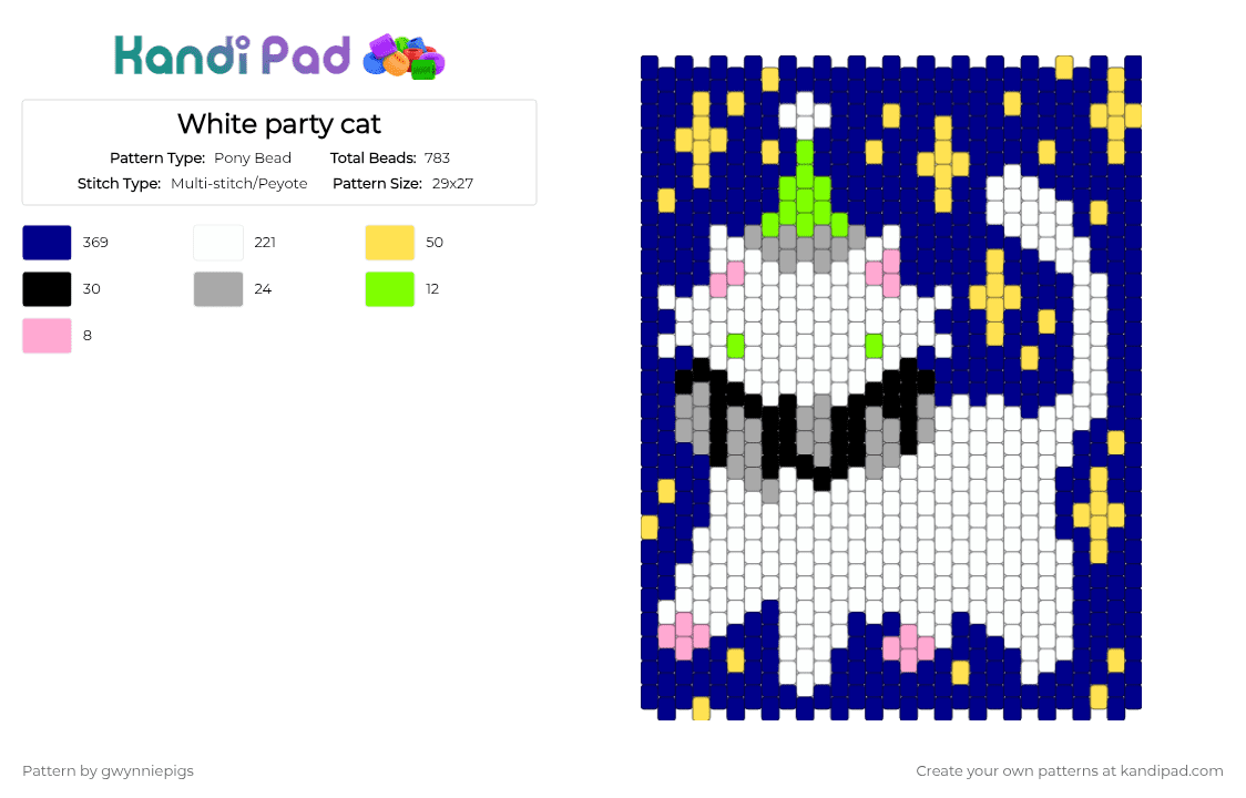 White party cat - Pony Bead Pattern by gwynniepigs on Kandi Pad - purple
