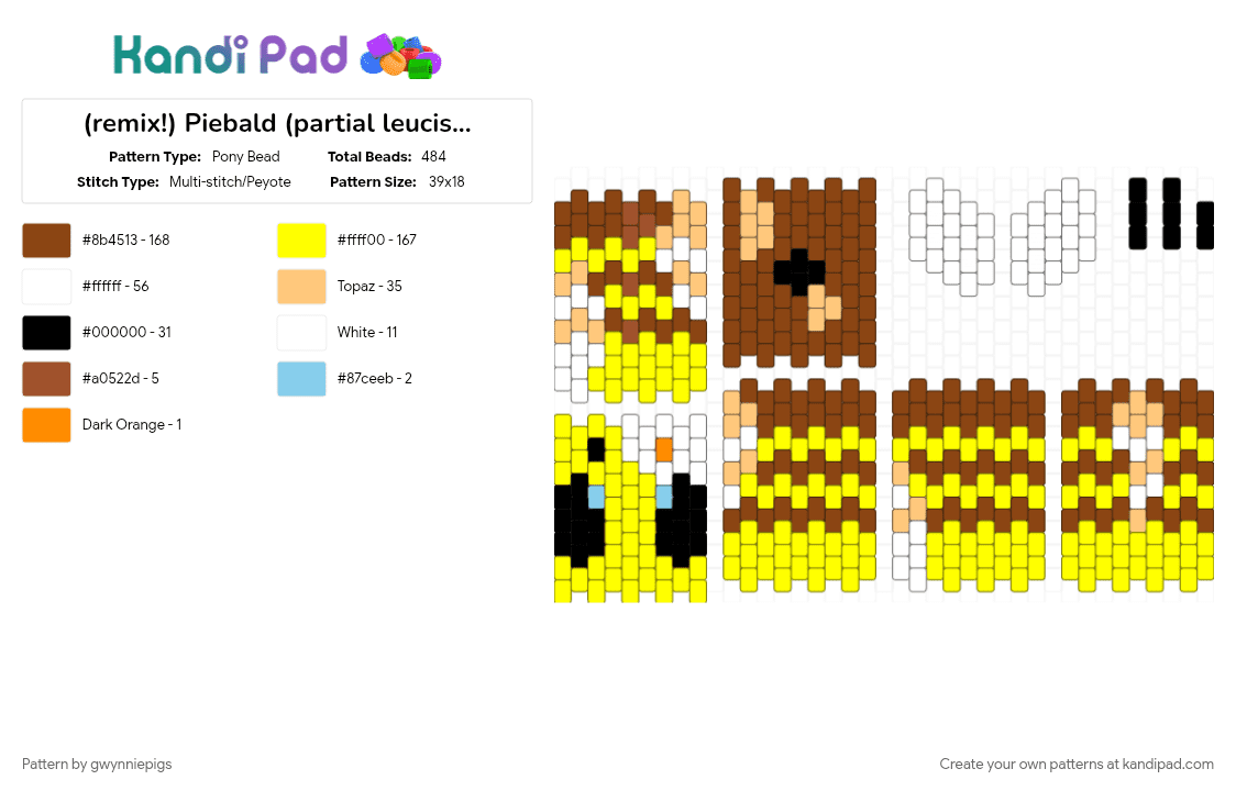 (remix!) Piebald (partial leucism) Minecraft Bee - Pony Bead Pattern by gwynniepigs on Kandi Pad - red, yellow