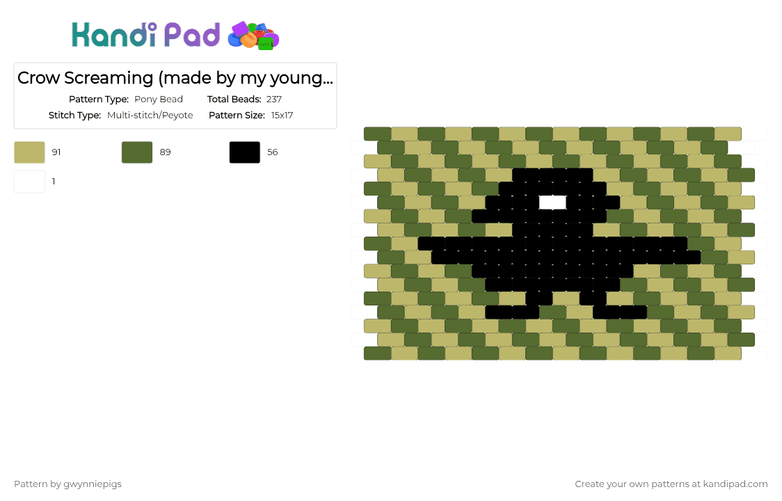 Crow Screaming (made by my younger sibling) - Pony Bead Pattern by gwynniepigs on Kandi Pad - beige, gold