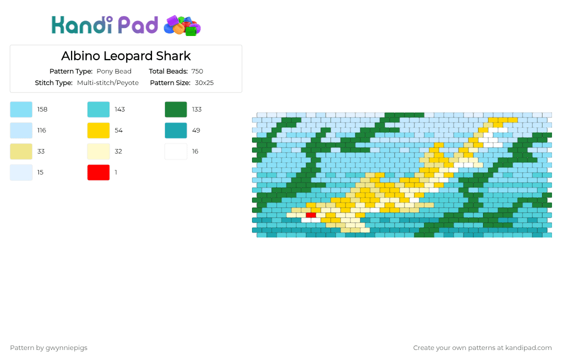 Albino Leopard Shark - Pony Bead Pattern by gwynniepigs on Kandi Pad - light blue