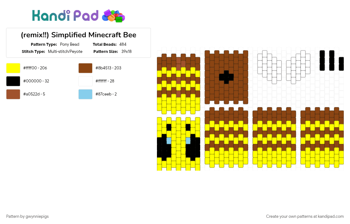 (remix!!) Simplified Minecraft Bee - Pony Bead Pattern by gwynniepigs on Kandi Pad - red, yellow
