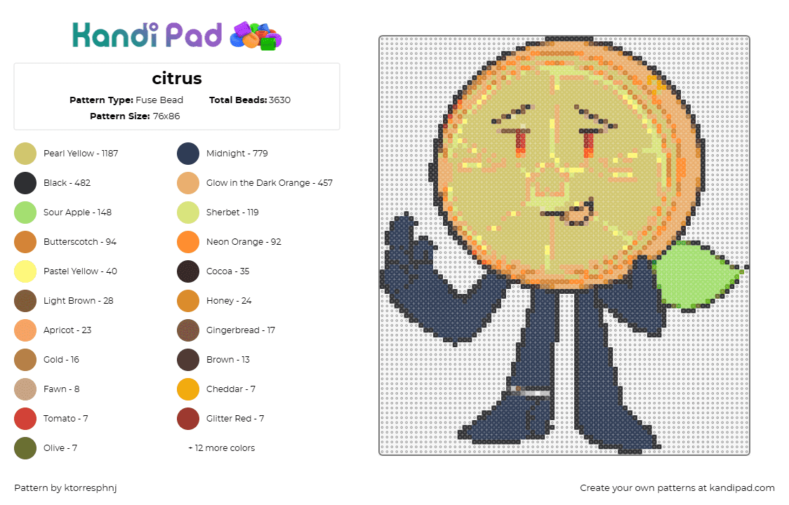 citrus - Fuse Bead Pattern by ktorresphnj on Kandi Pad - citrus,objectified,character,cartoon,fruit,orange