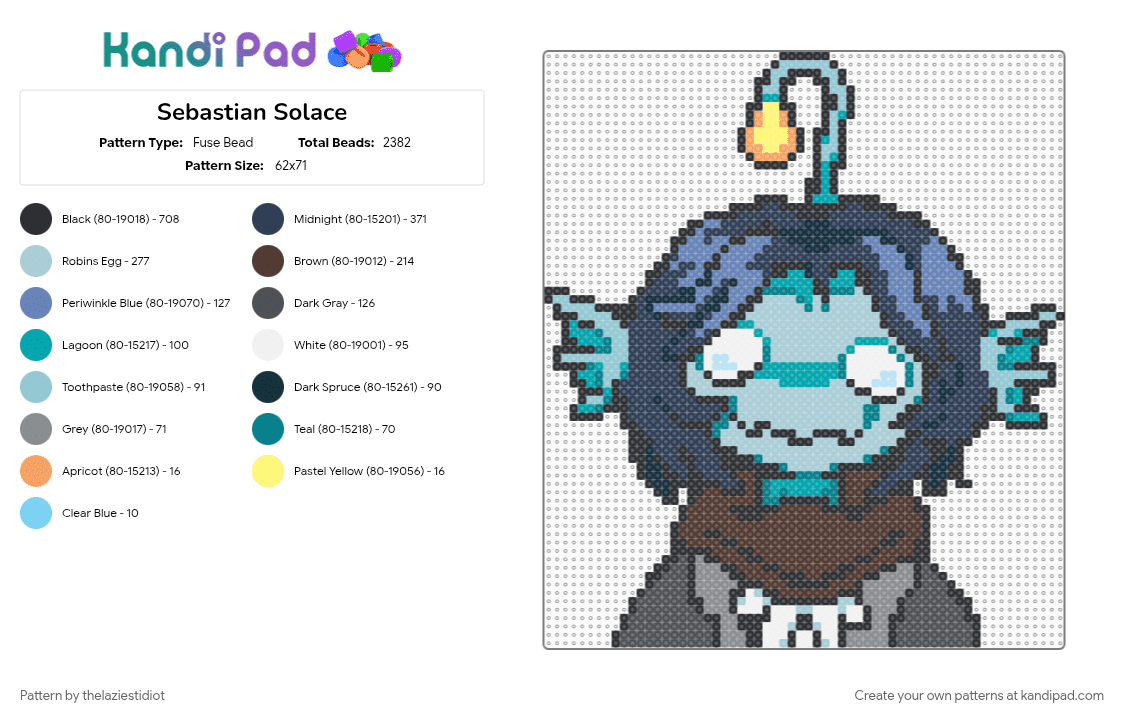 Sebastian Solace - Fuse Bead Pattern by thelaziestidiot on Kandi Pad - character, colorful, fish, gray, light blue, pressure, purple, sebastian solace, sebastian solace pressure, video game