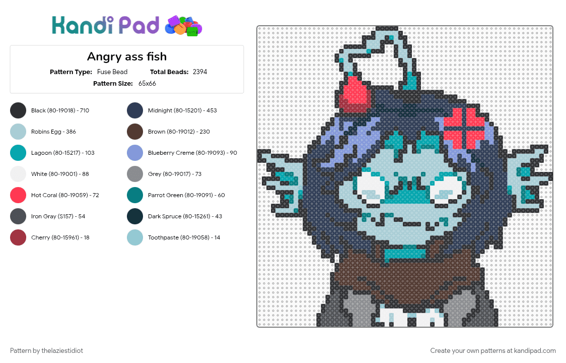 Angry ass fish - Fuse Bead Pattern by thelaziestidiot on Kandi Pad - character, fish, light blue, pressure, pressure roblox, purple, sebastian solace, sebastian solace pressure, video game