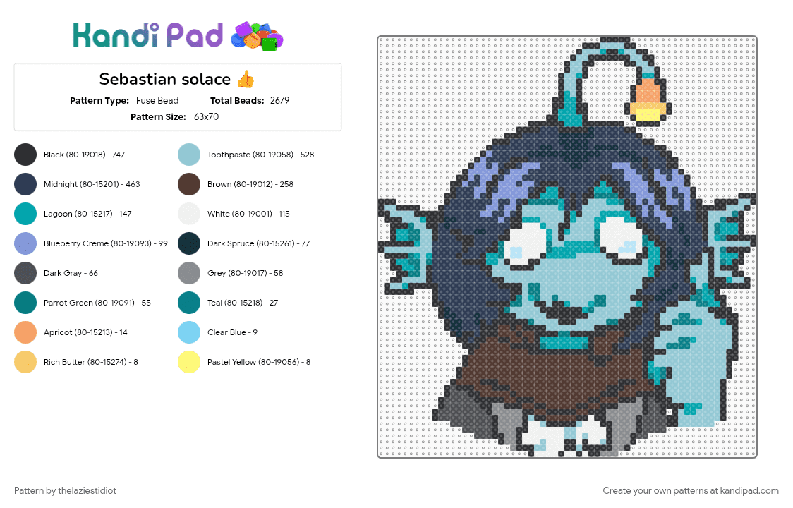 Sebastian solace 👍 - Fuse Bead Pattern by thelaziestidiot on Kandi Pad - character, fish, pressure, roblox pressure, sebastian, sebastian solace, video game