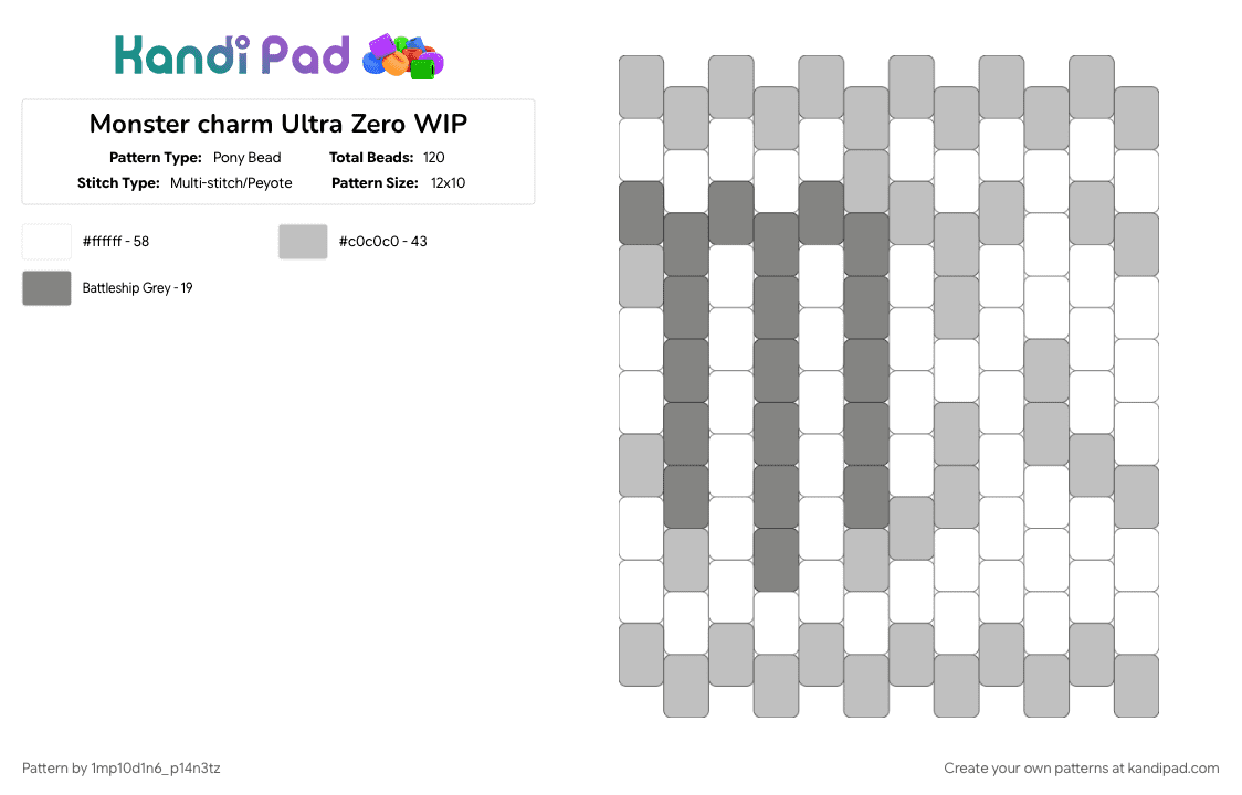 Monster charm Ultra Zero - Pony Bead Pattern by 1mp10d1n6_p14n3tz on Kandi Pad - beige, gray, monster energy