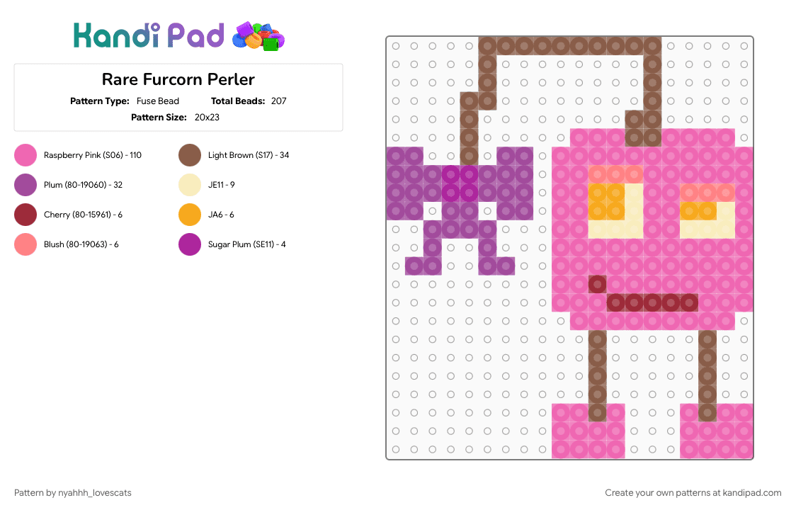 Rare Furcorn Perler - Fuse Bead Pattern by nyahhh_lovescats on Kandi Pad - furcorn, monster, my singing monster, my singing monsters, pink, rare furcorn