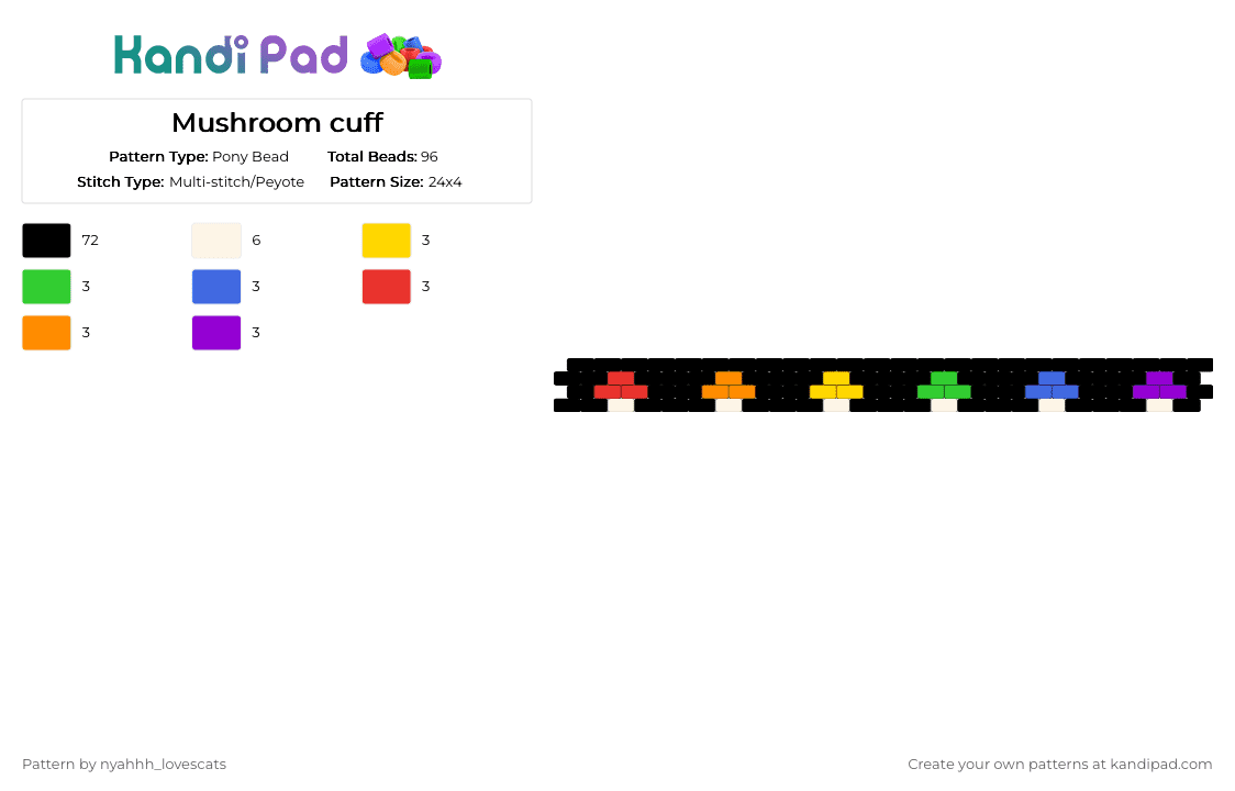 Mushroom cuff - Pony Bead Pattern by nyahhh_lovescats on Kandi Pad - black, colorful, green, purple, red