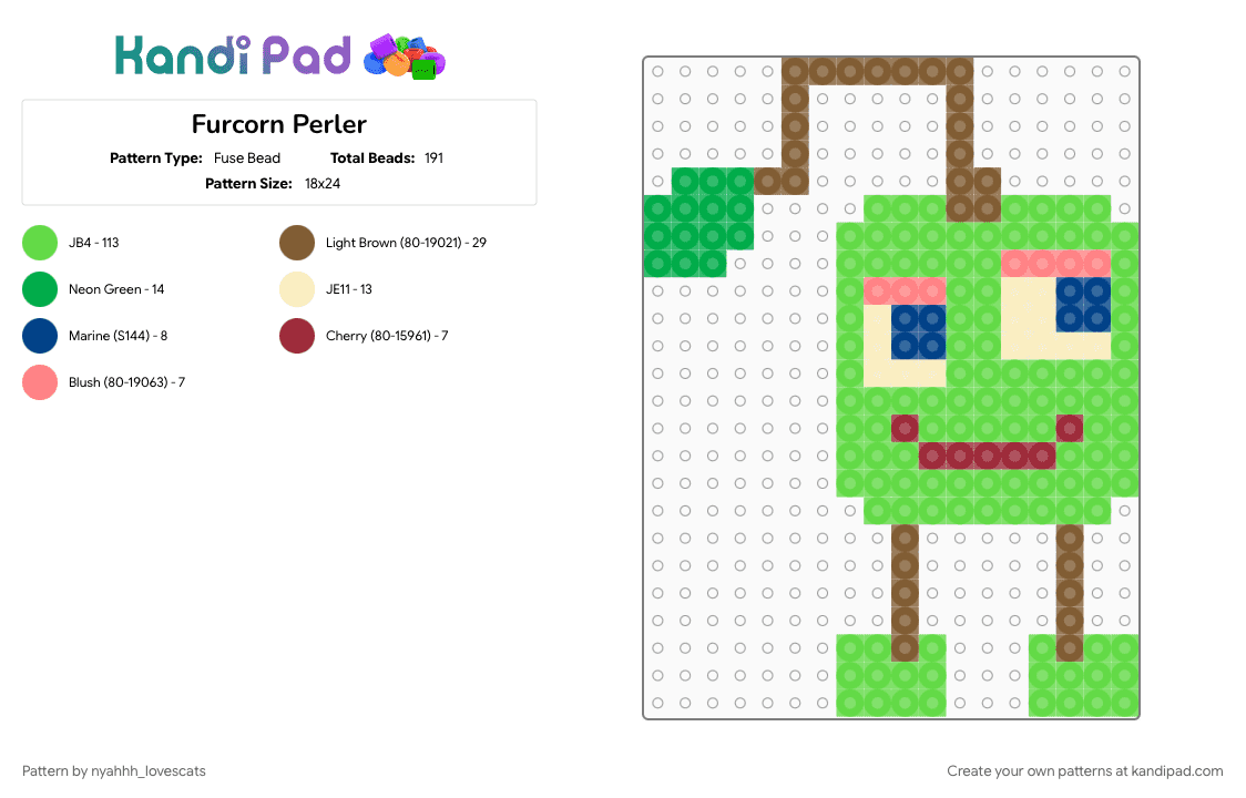 Furcorn Perler - Fuse Bead Pattern by nyahhh_lovescats on Kandi Pad - furcorn, green, msm, my singing monster, my singing monsters