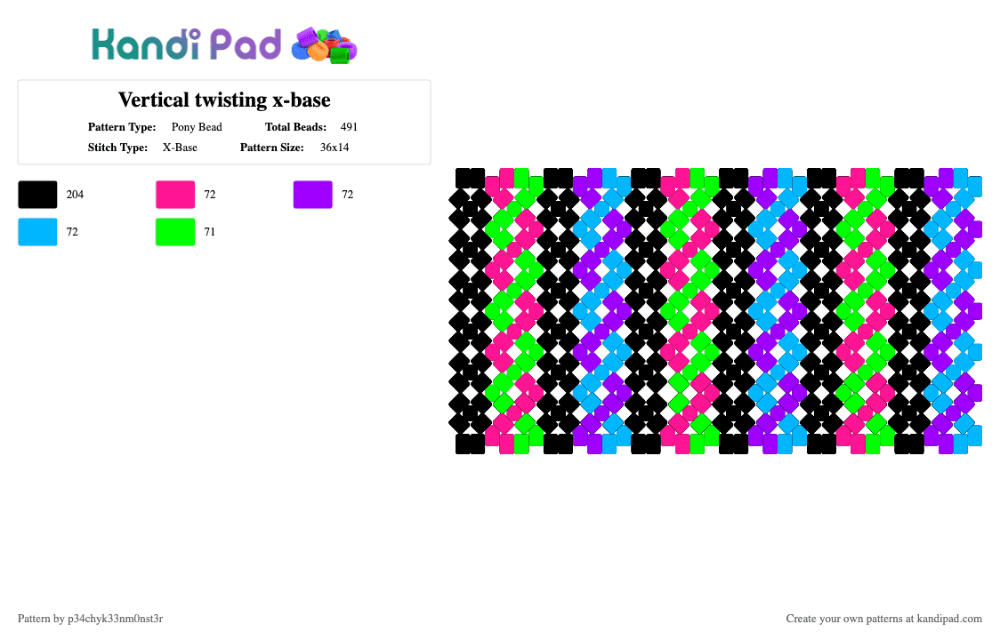 Vertical twisting x-base - Pony Bead Pattern by p34chyk33nm0nst3r on Kandi Pad - 