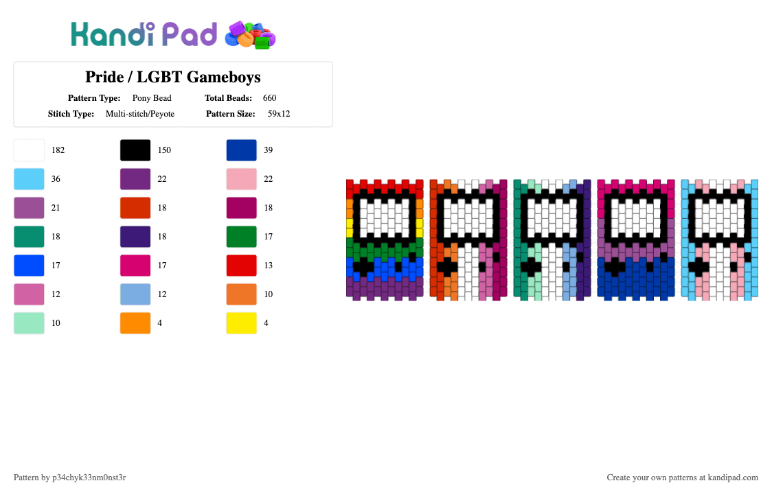Pride / LGBT Gameboys - Pony Bead Pattern by p34chyk33nm0nst3r on Kandi Pad - white,blue,pink,light blue,pride,pride flags,lesbian,gay,bisexual,trans,gameboy