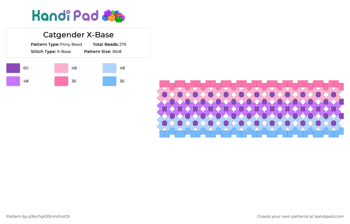 Catgender X-Base - Pony Bead Pattern by p34chyk33nm0nst3r on Kandi Pad - pink,pride,xenogender,catgender,purple,blue
