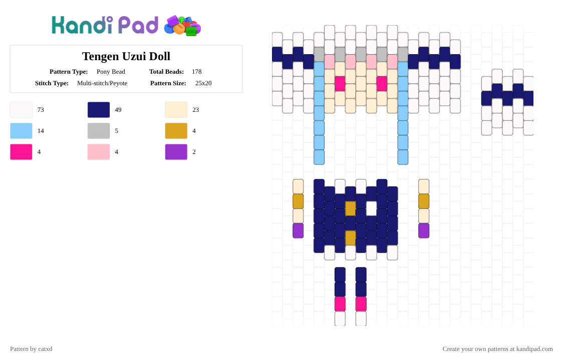 Tengen Uzui Doll - Pony Bead Pattern by catxd on Kandi Pad - beige, demon slayer, doll, kny, purple, tengen