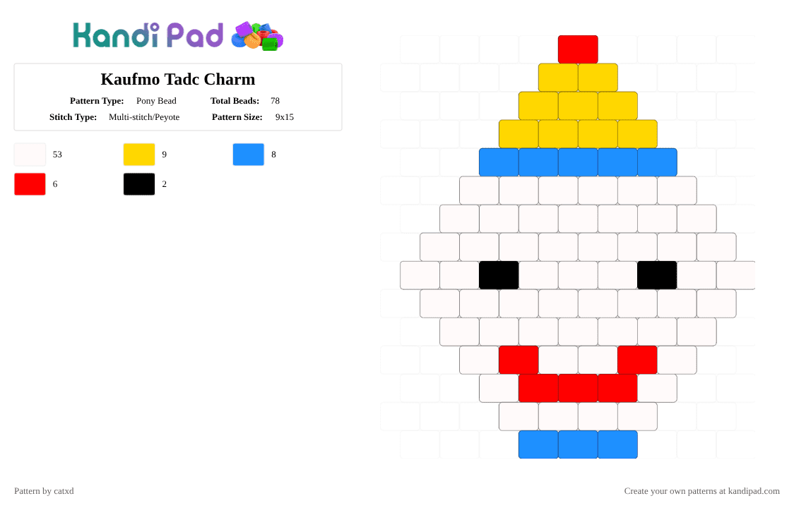 Kaufmo Tadc Charm - Pony Bead Pattern by catxd on Kandi Pad - white,yellow,light blue