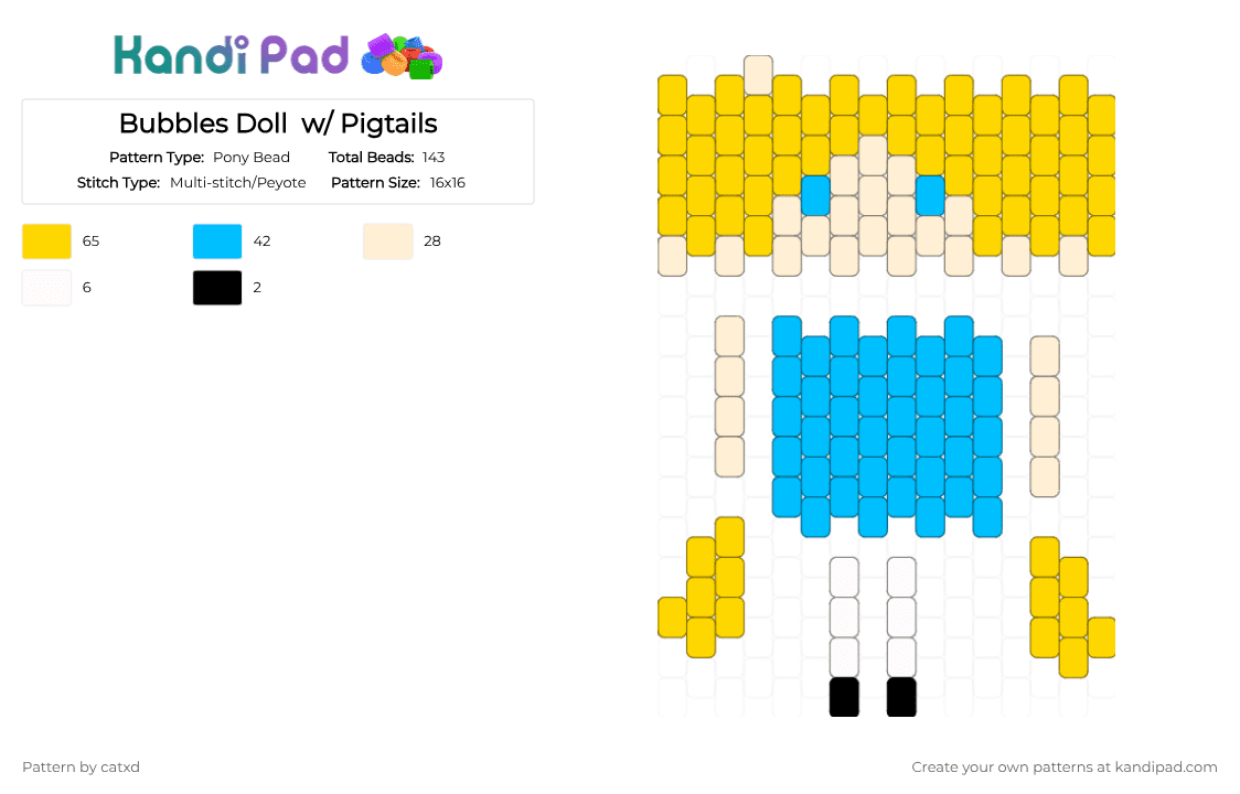 Bubbles Doll  w/ Pigtails - Pony Bead Pattern by catxd on Kandi Pad - bubbles, doll, powerpuff girls, yellow