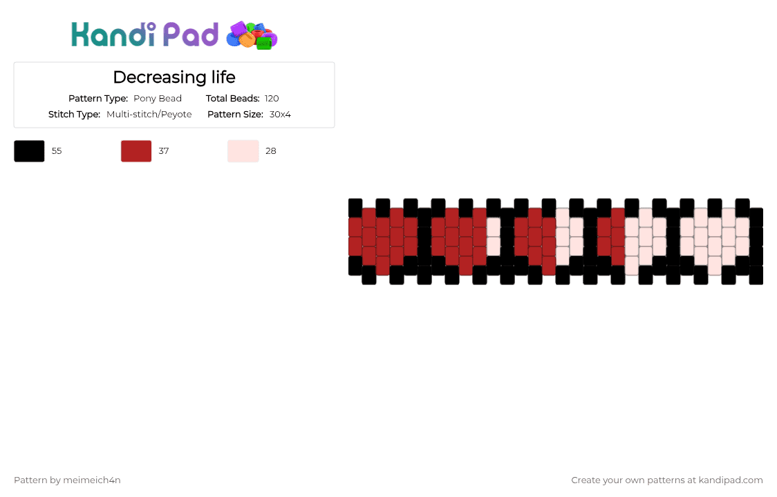 Decreasing life - Pony Bead Pattern by meimeich4n on Kandi Pad - red,white