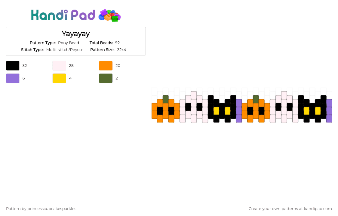 Yayayay - Pony Bead Pattern by princesscupcakesparkles on Kandi Pad - orange, white