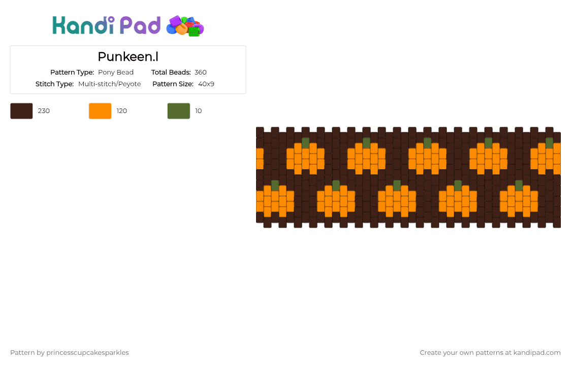 Pumpkin :3 - Pony Bead Pattern by princesscupcakesparkles on Kandi Pad - autumn, brown, fall, halloween, october, orange, pumpkin, spooky, spooky szn, spoopy
