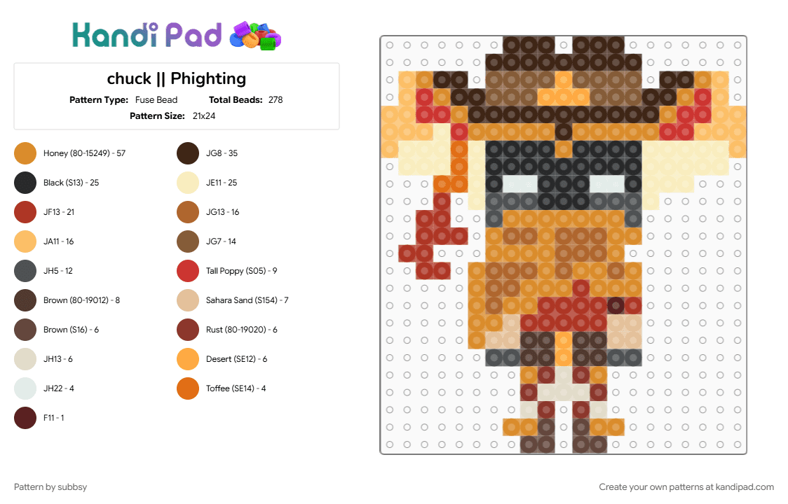 chuck || Phighting - Fuse Bead Pattern by subbsy on Kandi Pad - beige, brown, orange, phight, phighting, phighting roblox, roblox, video game