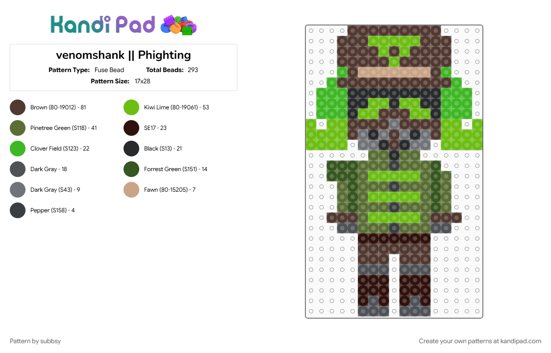 venomshank || Phighting - Fuse Bead Pattern by subbsy on Kandi Pad - brown, fuse bead, gold, green, inpherno, p, phighter, phighting, roblox
