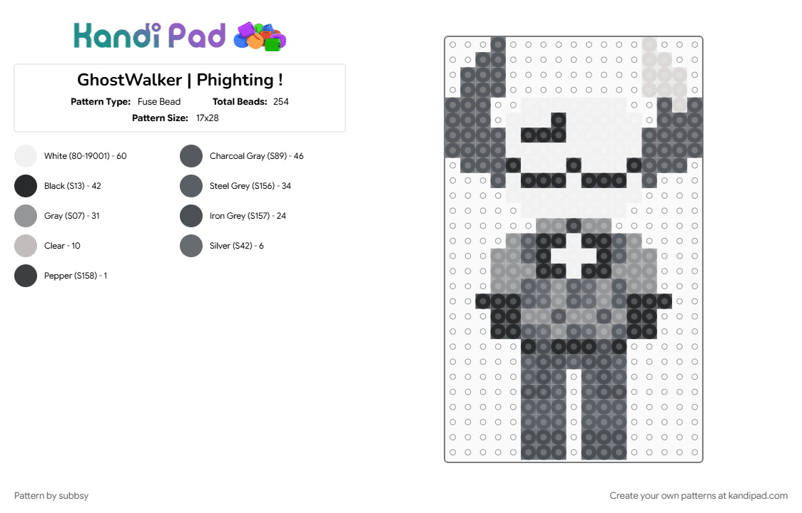 GhostWalker | Phighting ! - Fuse Bead Pattern by subbsy on Kandi Pad - gray, phighting, roblox