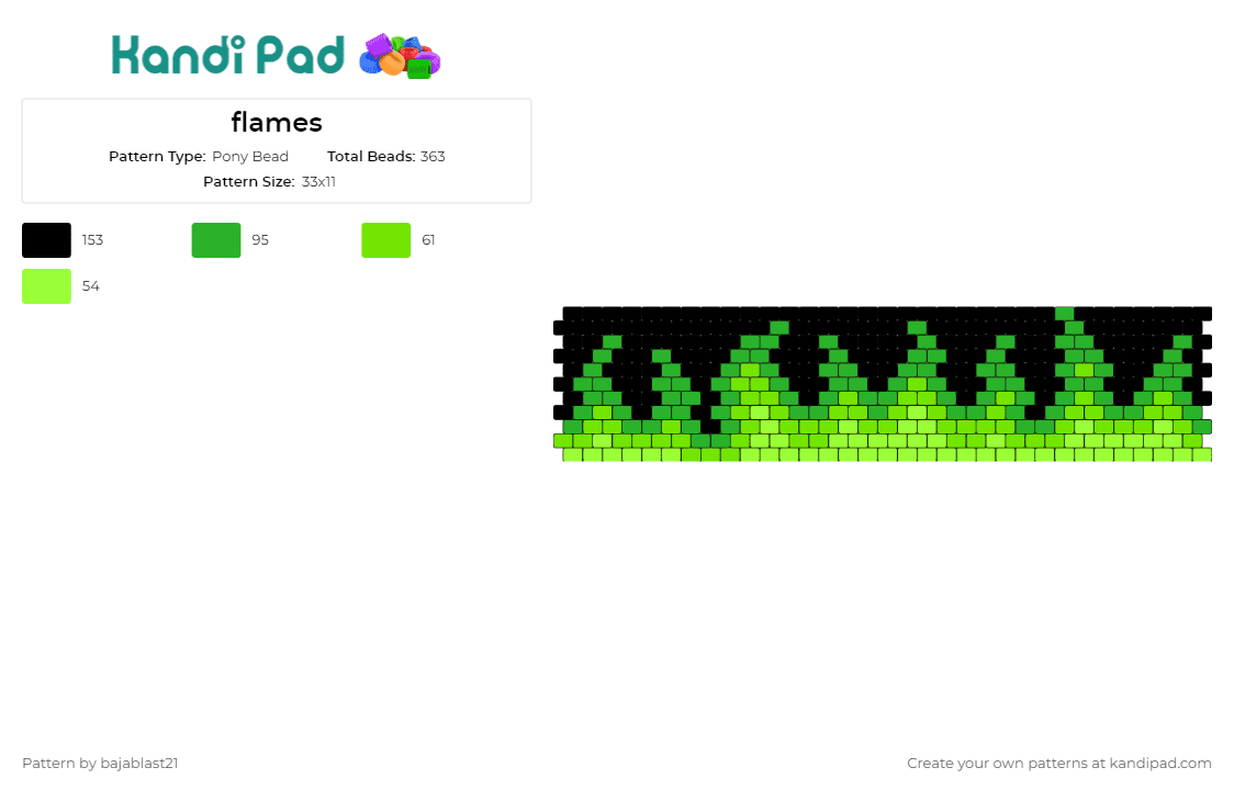 flames - Pony Bead Pattern by bajablast21 on Kandi Pad - flames,fire,slime,cuff,green,black