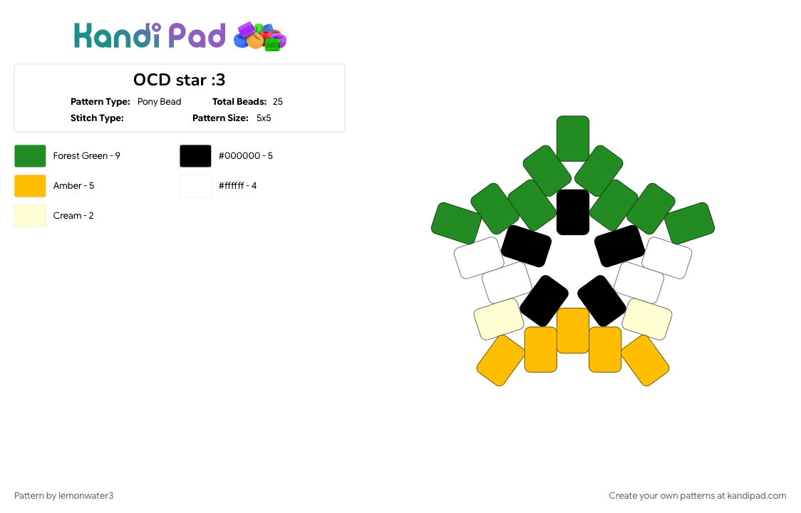 OCD star :3 - Pony Bead Pattern by lemonwater3 on Kandi Pad - green, yellow