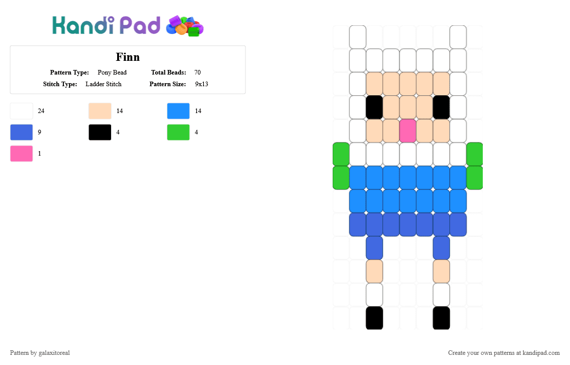 Finn - Pony Bead Pattern by galaxitoreal on Kandi Pad - beige,light blue,blue,finn