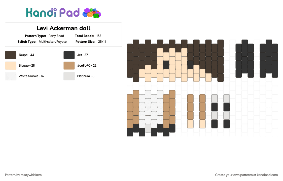 Levi Ackerman doll - Pony Bead Pattern by mistywhiskers on Kandi Pad - beige, brown