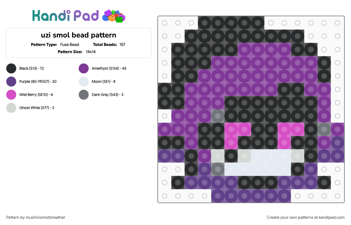 uzi smol bead pattern - Fuse Bead Pattern by muichiromistbreather on Kandi Pad - pink