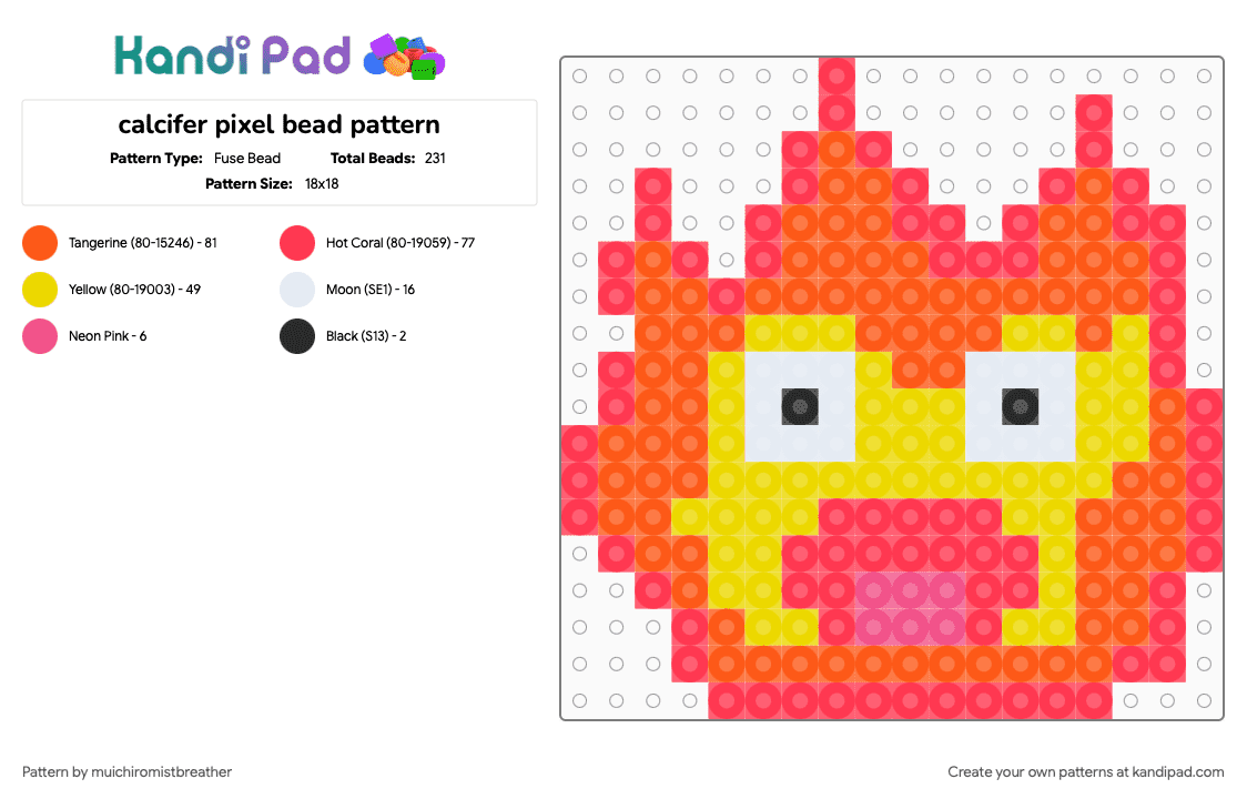 calcifer pixel bead pattern - Fuse Bead Pattern by mistywhiskers on Kandi Pad - anime, cotdfiery, orange, red