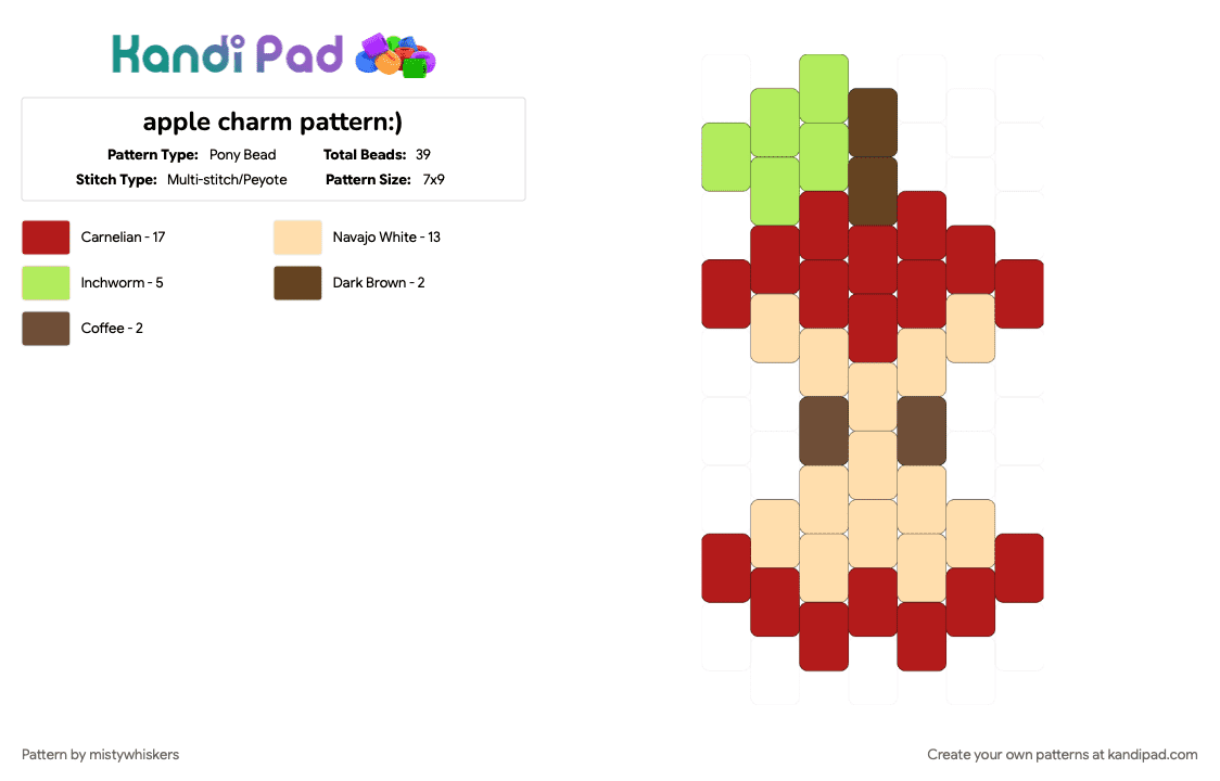 apple charm pattern:) - Pony Bead Pattern by mistywhiskers on Kandi Pad - beige, red