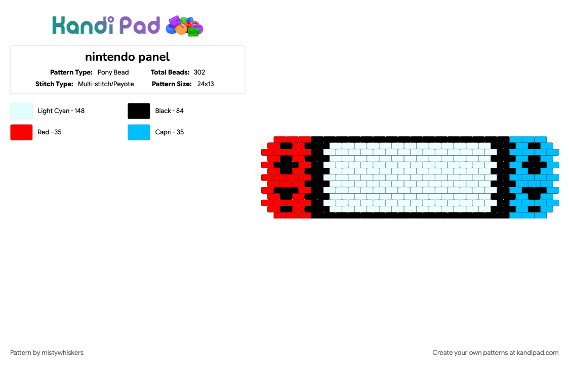 nintendo panel - Pony Bead Pattern by mistywhiskers on Kandi Pad - gaming, kandi charm, light blue, nintendo, red, white