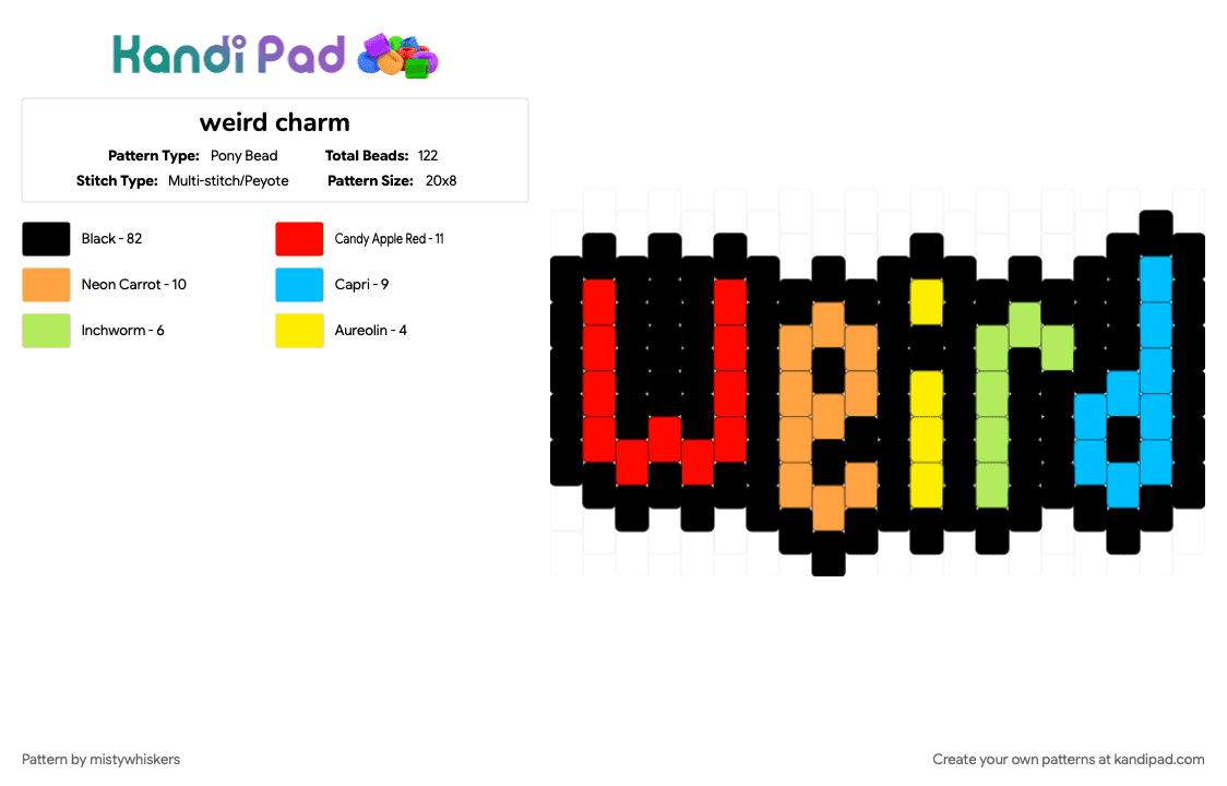 weird charm - Pony Bead Pattern by mistywhiskers on Kandi Pad - black, light blue, orange, red