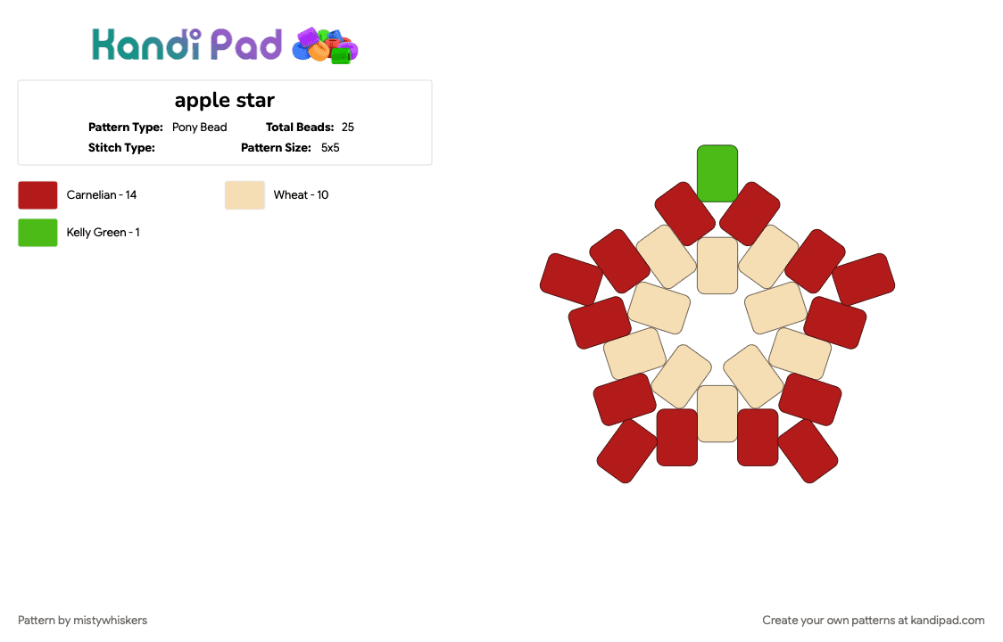 apple star - Pony Bead Pattern by mistywhiskers on Kandi Pad - beige, red