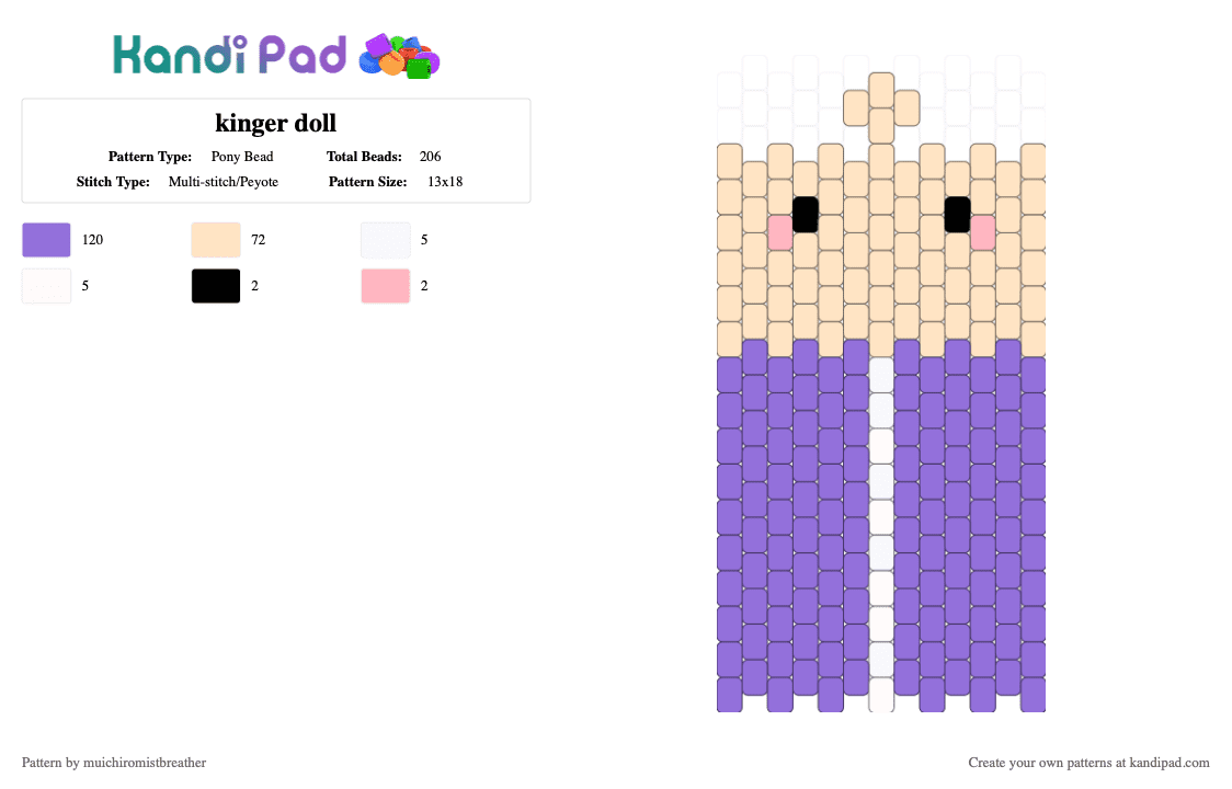 kinger doll - Pony Bead Pattern by mistywhiskers on Kandi Pad - beige, purple